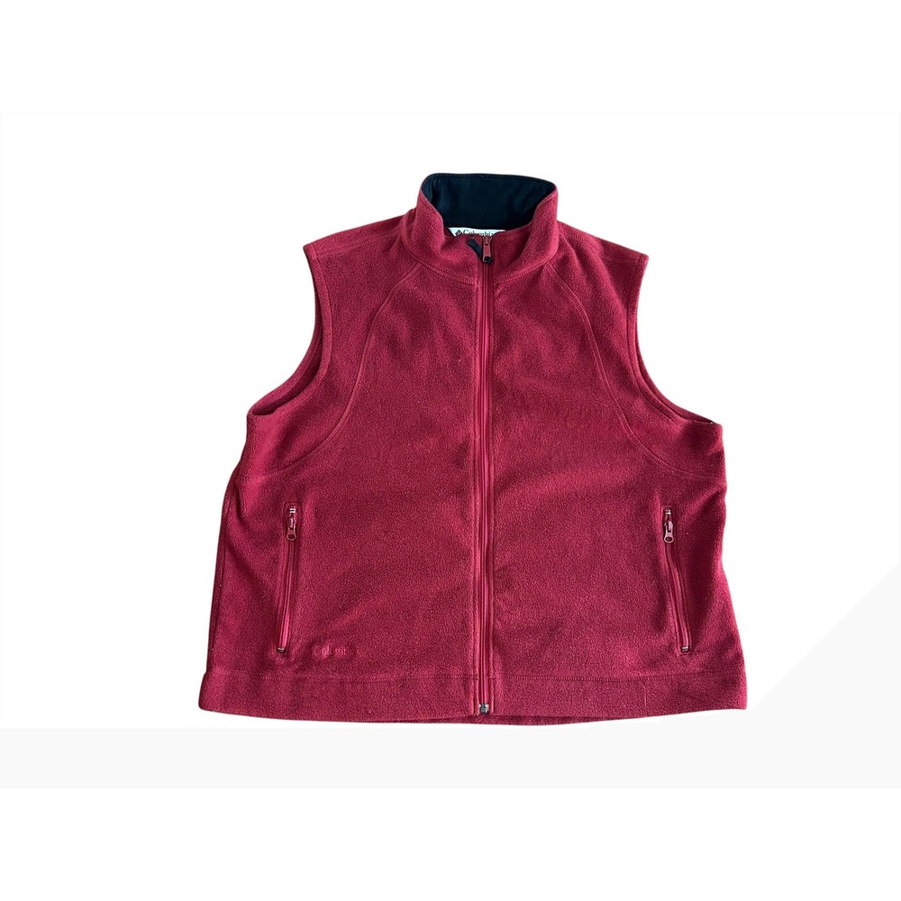 Columbia Womens Fleece Vest Burgundy Red Full Zip Mock‎ Neck Pockets Plus Sz 2X
